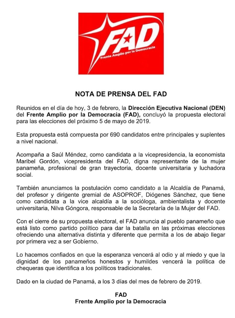 Saúl Méndez elige a Maribel Gordón como su candidata a vicepresidenta