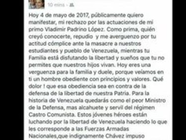 Familiares del ministro de Defensa de Venezuela critican su gestión