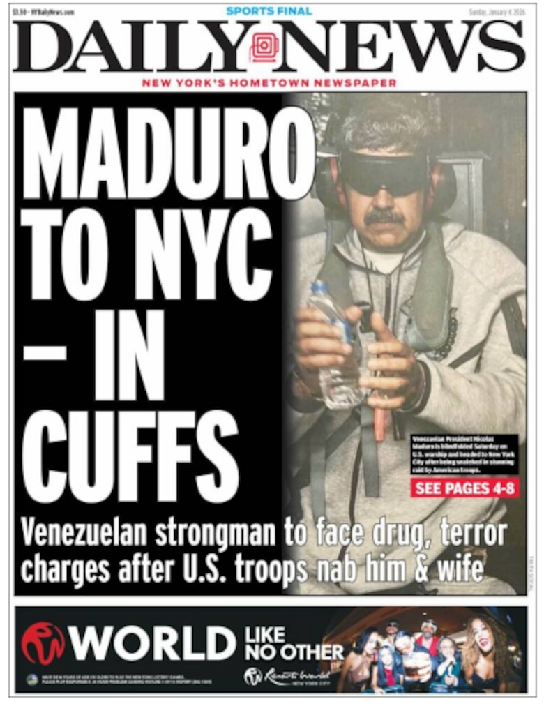 La foto de Nicolás Maduro esposado recorre el mundo tras su captura por Estados Unidos