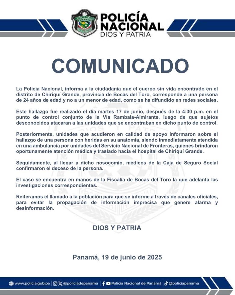 Bocas del Toro: persona fallecida en medio de las protestas es un hombre de 24 años; aún no se confirma la causa de muerte