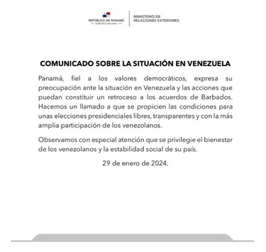 Panamá pide condiciones para unas elecciones presidenciales libres y transparentes en Venezuela
