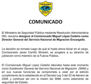Javier Carrillo se acoge a jubilación; designan a director encargado de Migración
