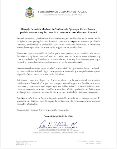 ‘No están solos’: El mensaje de la Iglesia panameña a la comunidad venezolana tras el devastador terremoto