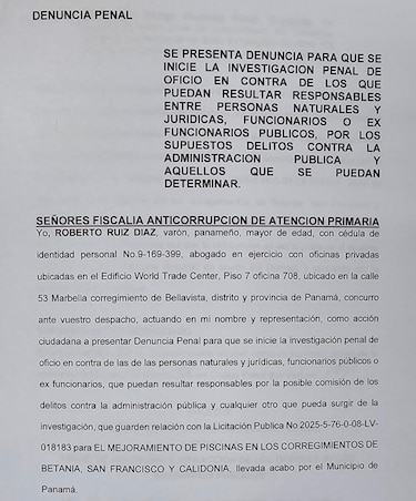 Denuncia ante el Ministerio Público frena contrato millonario de piscinas que firmó la Alcaldía de Panamá
