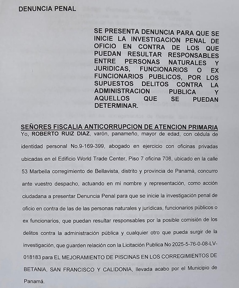 Denuncia ante el Ministerio Público frena contrato millonario de piscinas que firmó la Alcaldía de Panamá