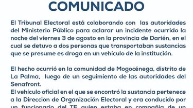 Aprehenden a dos personas tras decomiso de droga transportada en un vehículo del Tribunal Electoral