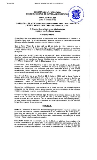 La Presidencia suspende el manual de reclutamiento de la carrera administrativa