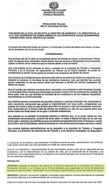 No habrá tercer carril para Semana Santa en Chame, tras solicitud de los moradores