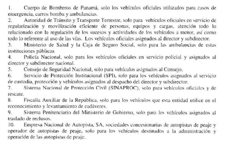 Esta es la lista de vehículos del Gobierno que pasarán gratis por los corredores Norte y Sur
