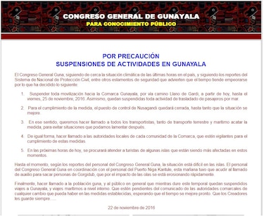 Evacuan a turistas y pobladores en islas de Guna Yala por tormenta Otto