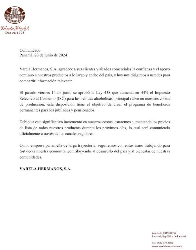El Seco Herrerano y otras bebidas de Varela Hermanos también subirán de precio 