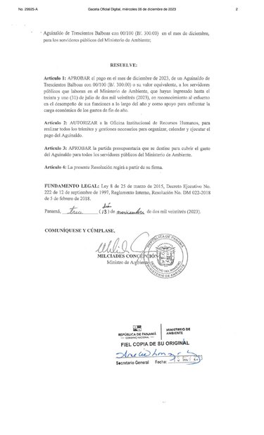 MiAmbiente repartirá bono navideño de $300 a sus funcionarios