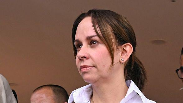 María Claudia Tarazona, esposa de Miguel Uribe y madre de su único hijo, Alejandro. / Luis Acosta/AFP via Getty Images
