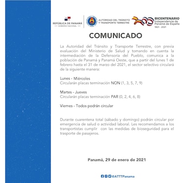 Extienden hasta el 31 de marzo plan de circulación para los taxis en Panamá y Panamá Oeste
