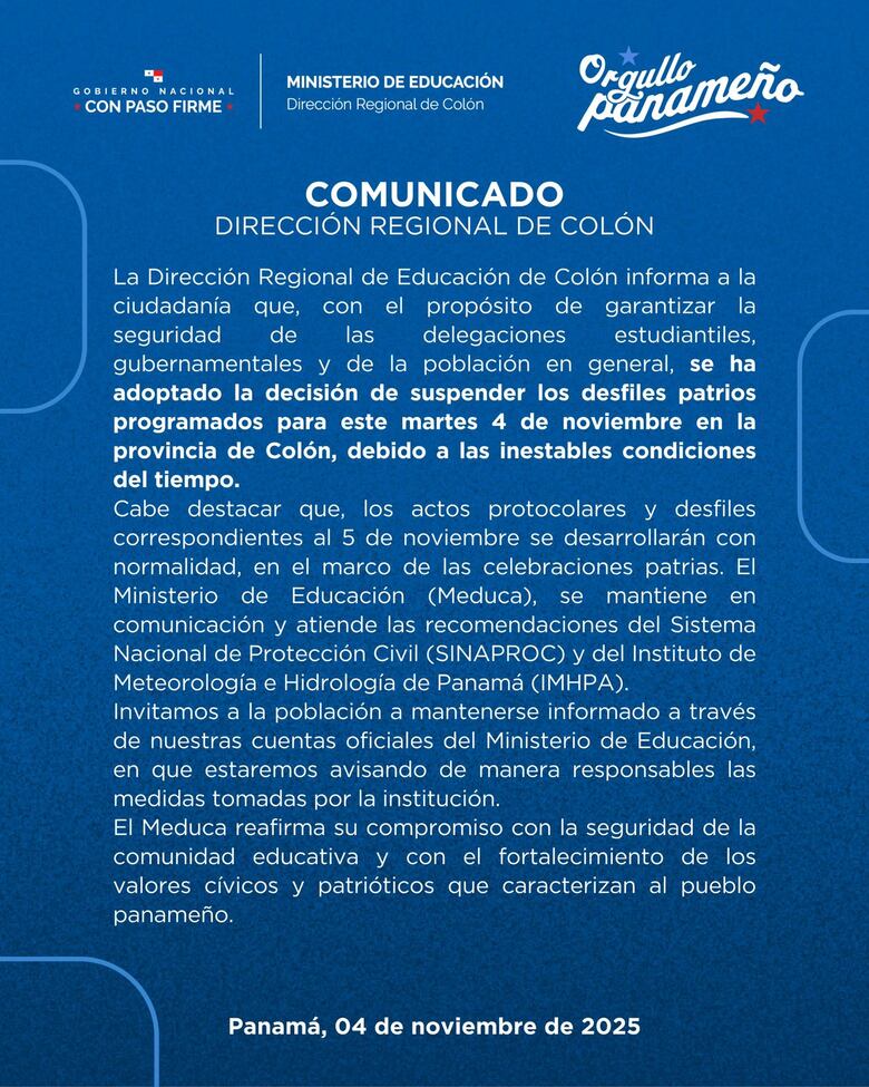 Desfiles del 5 de noviembre en Colón se desarrollan según lo programado