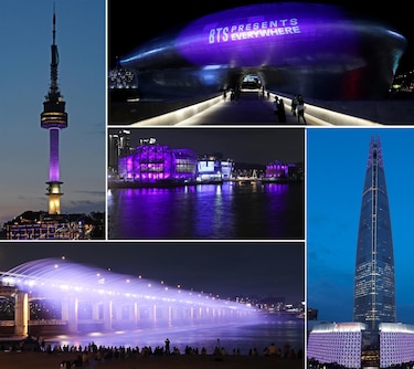 BTS tiñe de morado Seúl para celebrar sus diez años de vida