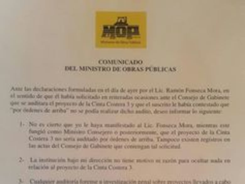 El ministro Ramón Arosemena invita a gremios a realizar una auditoría a la cinta costera tres