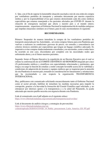 Piden al Ejecutivo crear comité científico que evalúe la adquisición de insumos y equipos para enfrentar el Covid-19
