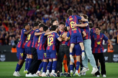 Barcelona celebra el título de La Liga en el Clásico