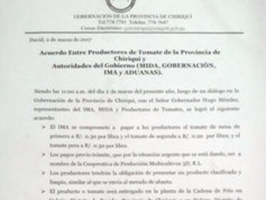 Productores de tomate y Gobierno llegan a acuerdo