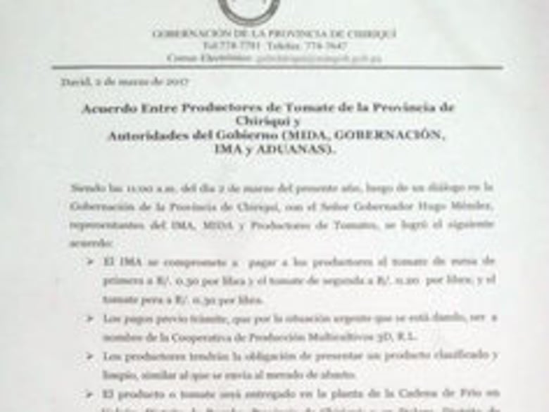Productores de tomate y Gobierno llegan a acuerdo