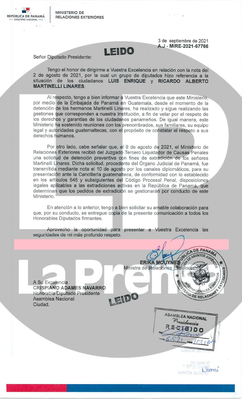 Cancillería tramita la extradición de Ricardo y Luis Martinelli Linares, desde el 10 de agosto