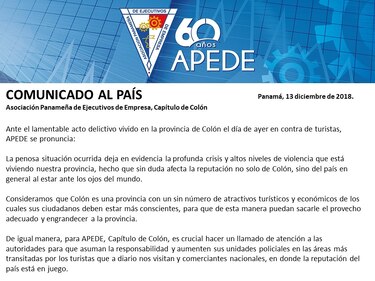 Apede pide más seguridad para la provincia de Colón