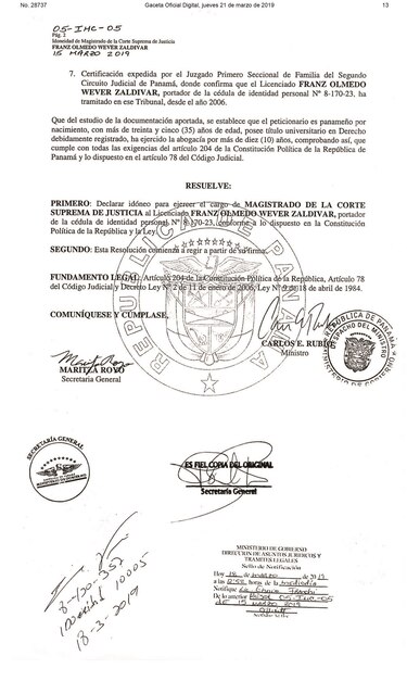 Ministerio de Gobierno certifica que Franz Wever es idóneo para ser magistrado