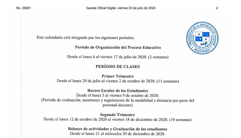 Meduca publica el nuevo calendario escolar a distancia para el 2020