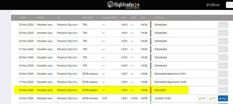 United Airlines cancela tres vuelos en la ruta de Panamá: uno del jueves y dos del viernes