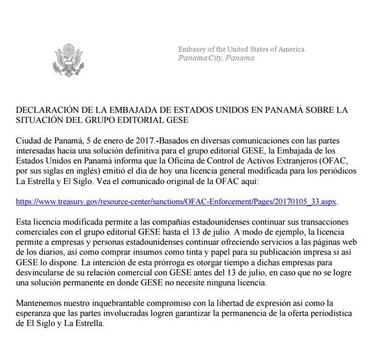 Estados Unidos prolonga licencias a favor de los diarios 'La Estrella' y 'El Siglo'