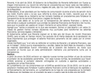 Panamá seguirá luchando por la transparencia del sistema financiero: Varela