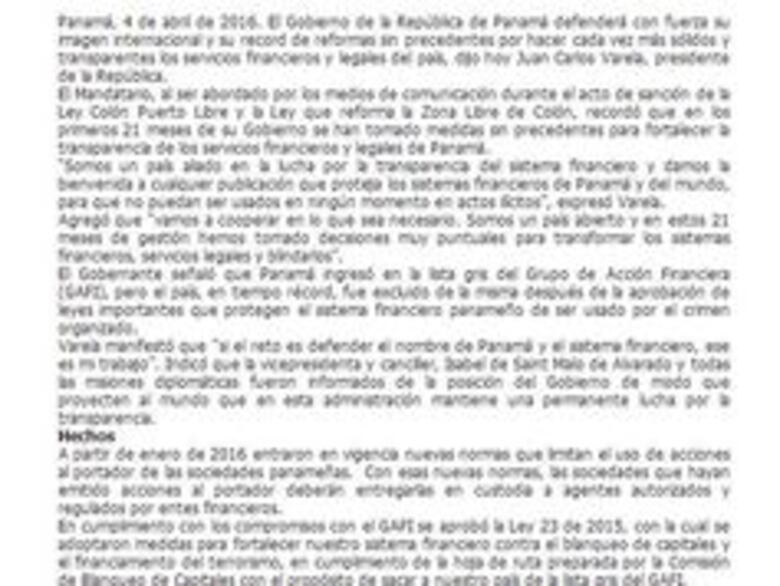Panamá seguirá luchando por la transparencia del sistema financiero: Varela