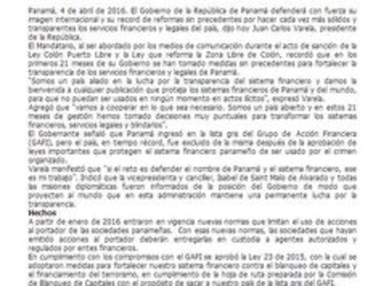 Panamá seguirá luchando por la transparencia del sistema financiero: Varela