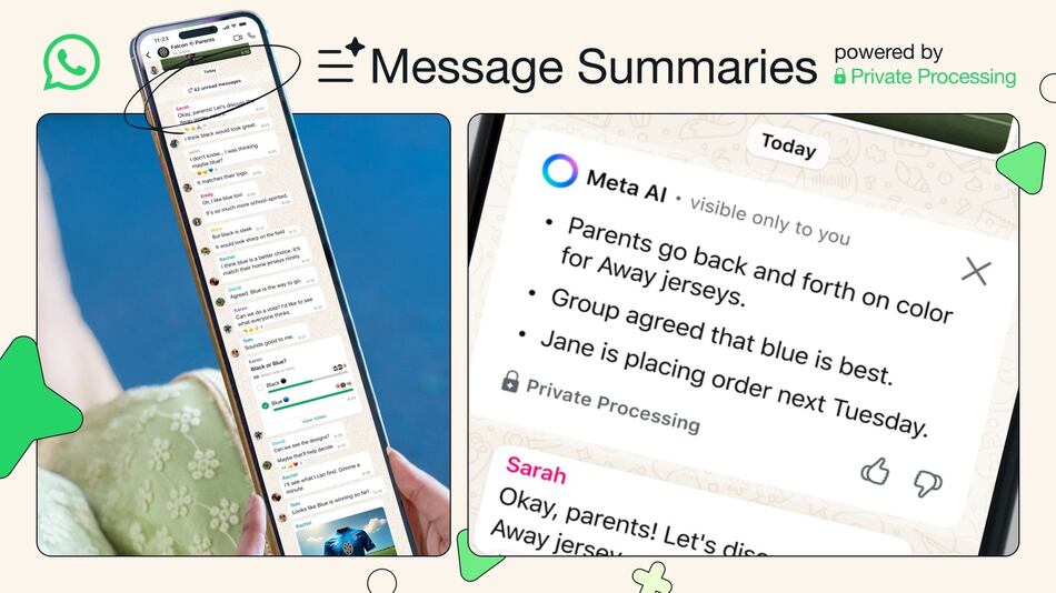 WhatsApp lanza una función para resumir los mensajes no leídos de los chats de forma privada con Meta AI