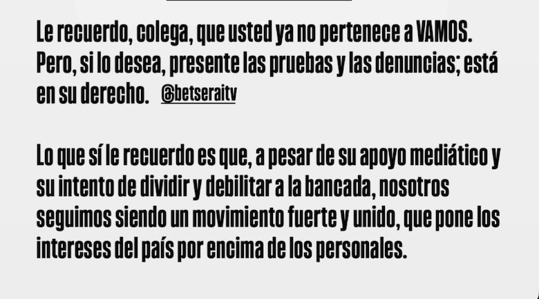 Disputa interna en Vamos: explosivo enfrentamiento entre Lucho Duke y Betserai Richards