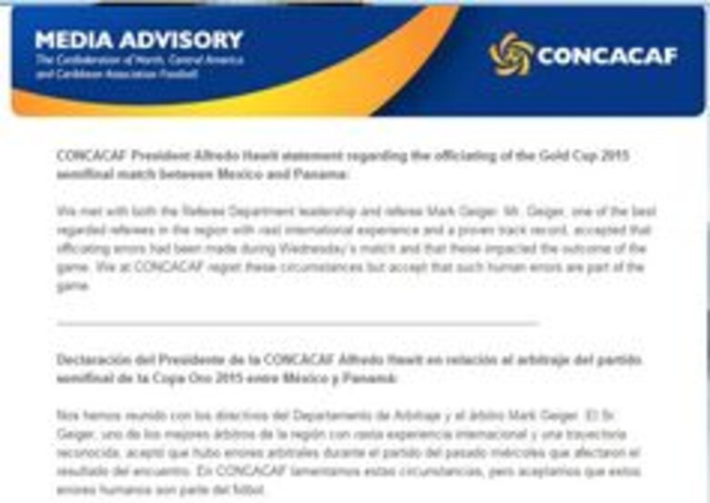 Concacaf se reúne con Geiger: 'Los errores son parte del fútbol'