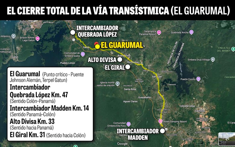MOP anuncia cierre total de la Vía Transístmica en El Guarumal, Colón, por reparaciones urgentes