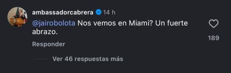 Embajador de Estados Unidos a Jairo Salazar: ‘¿Nos vemos en Miami?’