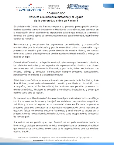 Gobierno de Panamá ordena la inmediata restauración del monumento chino en el mismo sitio, en el Mirador del Puente de las Américas