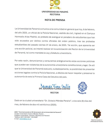 Tensión entre la Universidad de Panamá y la Policía se intensifica: rector denuncia que agente se infiltra al campus