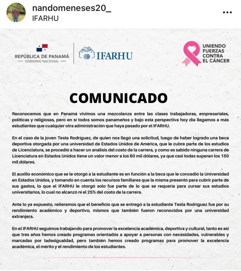 Director del Ifarhu justifica beca de $61 mil a hija de Zulay Rodríguez: ‘ojalá antes de señalar y juzgar’ lean la historia