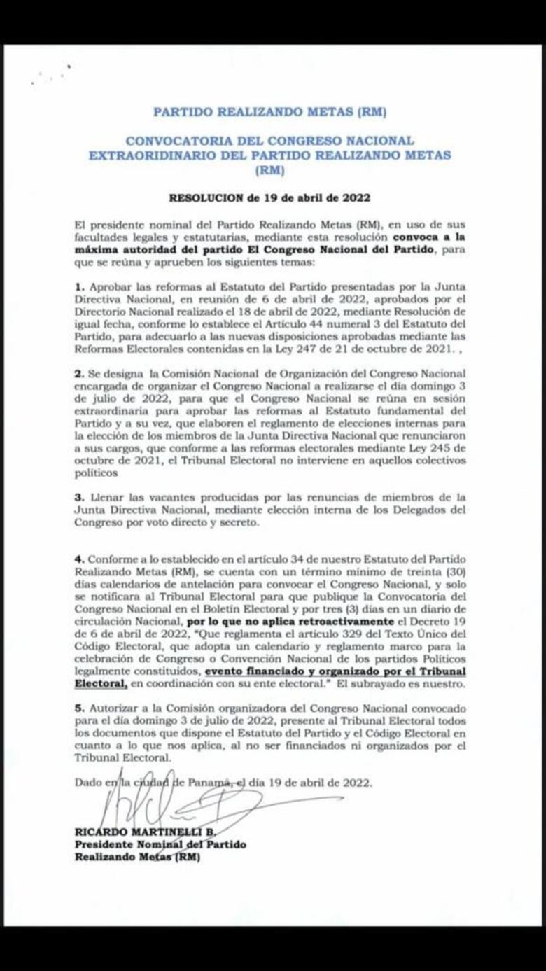 Martinelli buscaría extender el fuero: ahora convoca a elecciones de la directiva de RM, por la renuncia de sus miembros