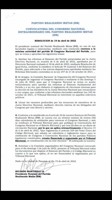 Martinelli buscaría extender el fuero: ahora convoca a elecciones de la directiva de RM, por la renuncia de sus miembros