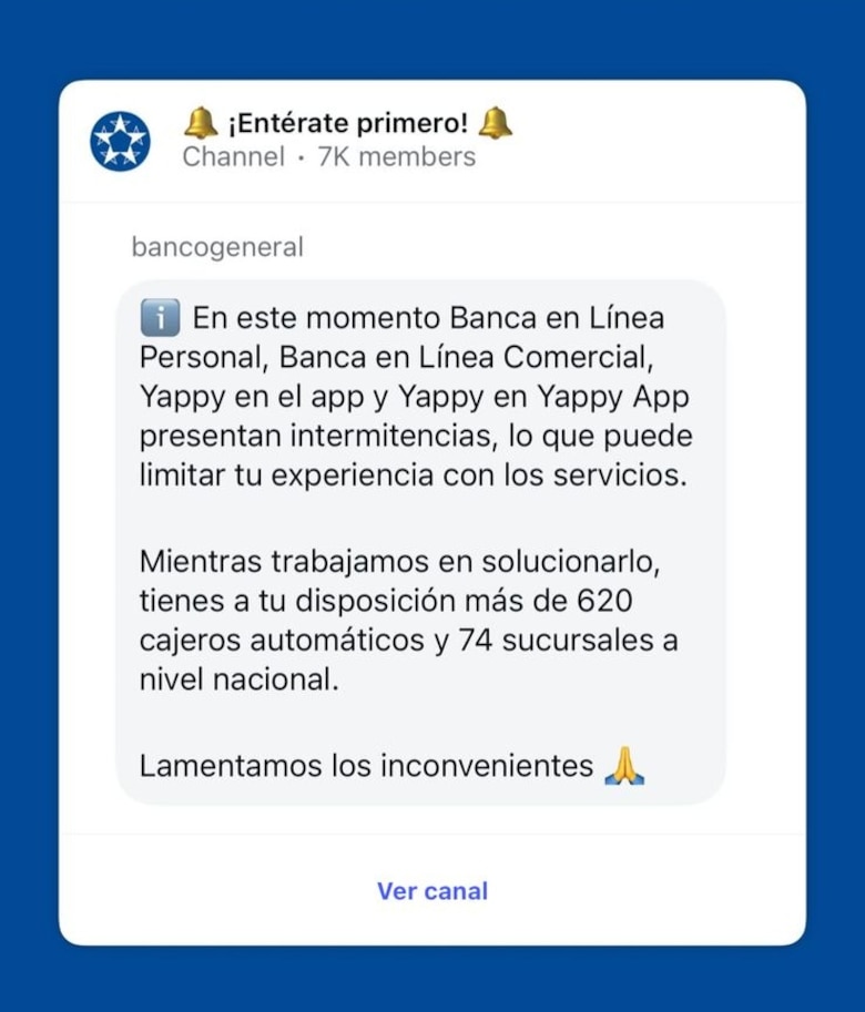 Banco General confirma el restablecimiento del sistema de banca en línea y Yappy