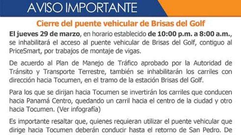 Anuncian cierre del puente vehicular de Brisas del Golf