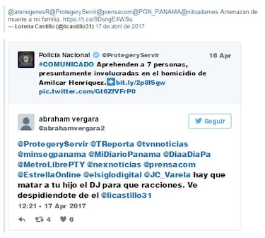 Ministro de Seguridad denuncia en la fiscalía amenazas de muerte contra familia del presidente Varela