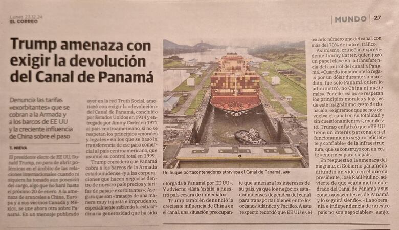 Así publicaron los diarios del mundo las amenazas de Trump de reclamar el Canal Panamá