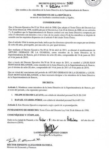 Felipe Echandi y Rafael Guardia Pérez, en la directiva de la Superintendencia de Bancos