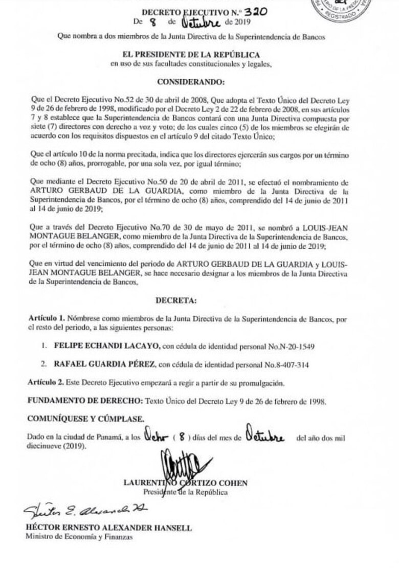 Felipe Echandi y Rafael Guardia Pérez, en la directiva de la Superintendencia de Bancos